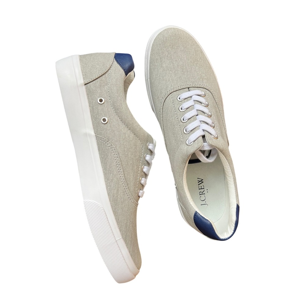 J.Crew Mens Low Top Grey Textile Sneakers Navy Leather Trim BS135 SZ 10 - Picture 3 of 7